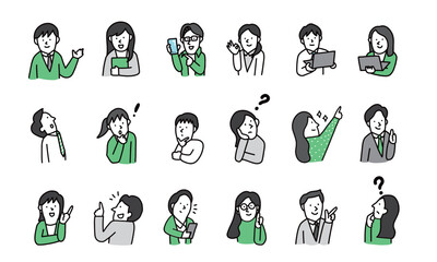 企業で働く様々なビジネスパーソンのポーズ　アバターアイコンイラストセット