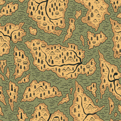 Adventure. Geographic wallpaper. Seamless vector map pattern with islands, seas, and rivers for children design.