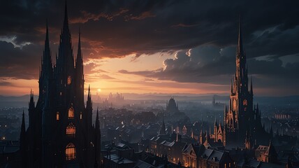 Naklejka premium time lapse sunset over the city