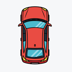 Fototapeta premium Red school bag and red car isolated on white background with travel and school items