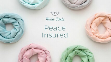 Colorful knitted circles arranged symmetrically on a white background with calming pastel tones for soothing aesthetics