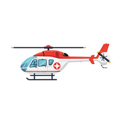 Red helicopter vector illustration flying in the sky isolated on white background