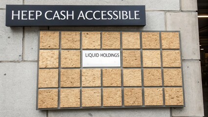 Accessible Cash Signage in City Environment with Business Name Displayed on Plaque