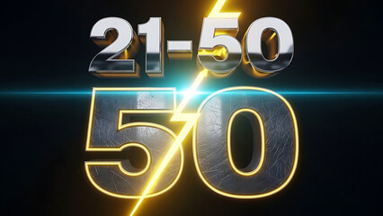 21-50 versus 50 numbers split by lightning bolt on dark background representing business challenge competitive analysis or financial data comparison