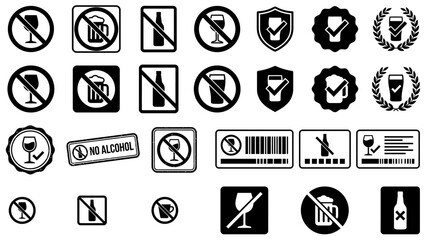 Vector icons Collection of Alcohol Prohibition and Restriction Symbols. EPS Editable