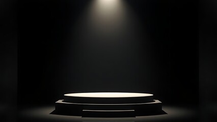 lamellar. Empty award podium with a spotlight on the center position, dark background, simple structure. event key visuals, club posters, designed for fitness apps and gym onboarding.