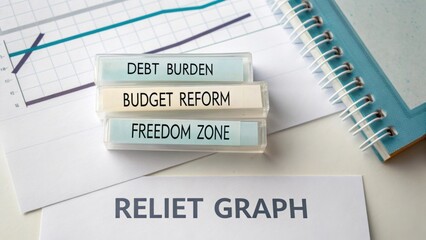 Financial Planning Concept with Labels Showing Debt Burden, Budget Reform, and Freedom Zone on a Business Desk
