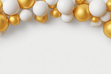 Spheres Golden and white balls create an arc against a light gray background