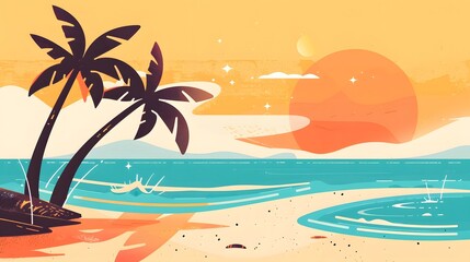 Tropical sunset on a pristine beach with palm trees