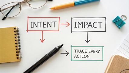 Flowchart illustrating the relationship between intent and impact in decision-making with a focus on methodical action tracking