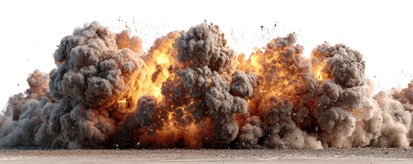Explosive burst of fire and smoke, a ground-level cloud of destruction
