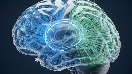 ai digital human brain model visualizing data processing and neural network connections representing future technology and cognitive science