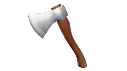 Axe with polished metal head and wooden handle