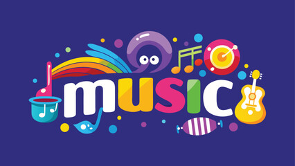 A lively kids music logo with a vibrant, colorful design featuring rounded letters and fun musical symbols, perfect for engaging young audiences in a playful and creative way.