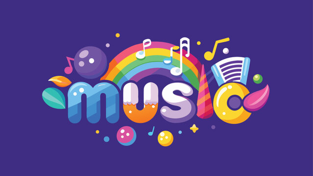 A vibrant and playful kids music logo featuring a rainbow with rounded letters, perfect for engaging young audiences in a fun and educational musical experience.