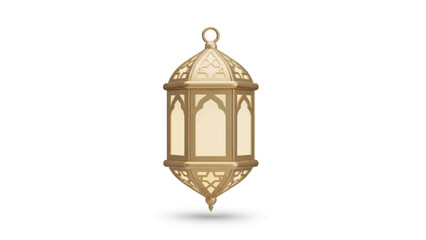 Ornate Golden Lantern Illuminated with Warm Light, Featuring Intricate Geometric Patterns, Isolated on White Background