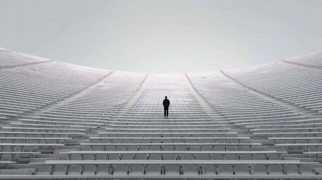 Man standing alone in stadium bleachers