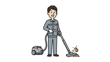 Man using vacuum cleaner to clean the floor with dust and dirt
