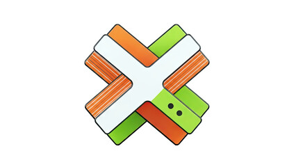 Abstract X Shape with Interlocking Orange and Green Stripes
