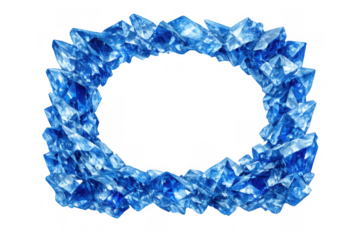 Blue crystal oval frame creating a sparkling icy geometric border, transparent background, ideal for winter designs