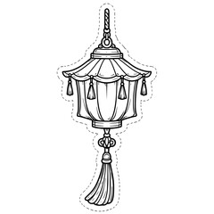 Black and white lantern line art clipart with clean outline style. Perfect for Lunar New Year and festival crafts, coloring pages, worksheets, bulletin boards, stickers, and classroom decorations.