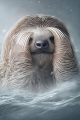 Obraz premium Whimsical Sloth Fantasy: Cute Mammal Illustration with Fuzzy Fur and Surreal Expressions in a Winter Wonderland Adventure