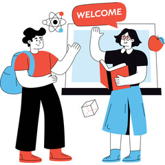 Naklejka premium Students at School Welcome