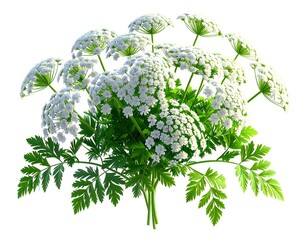 Detailed, digital illustration of a flowering plant with white, delicate blooms