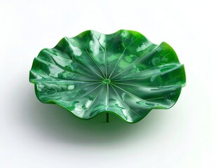 Emerald green, ruffled leaf with prominent veining against white backdrop