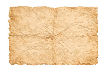 Old crumpled parchment paper texture with distressed antique edges and vintage brown grunge pattern, transparent background