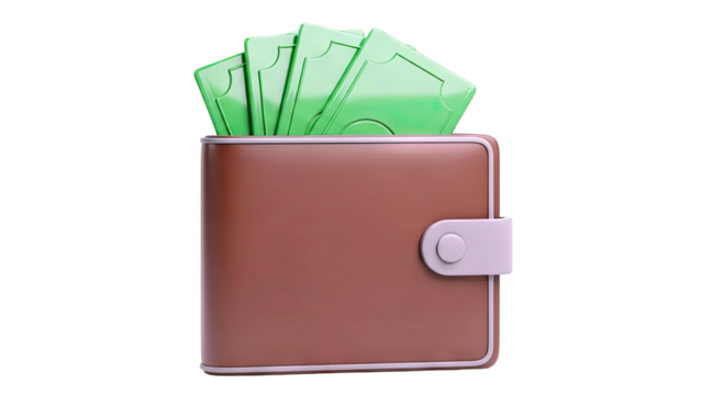 Brown wallet filled with green banknotes - Powered by Adobe