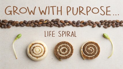 Growth Journey with Coffee Beans and Spirals Representing Purpose and Life Cycle in Nature's Connection