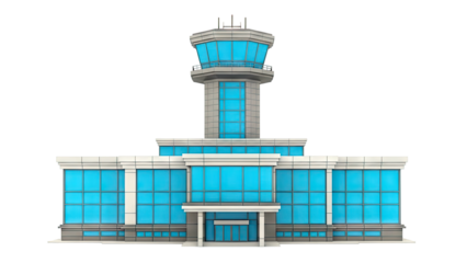 Modern Airport Control Tower and Terminal Building