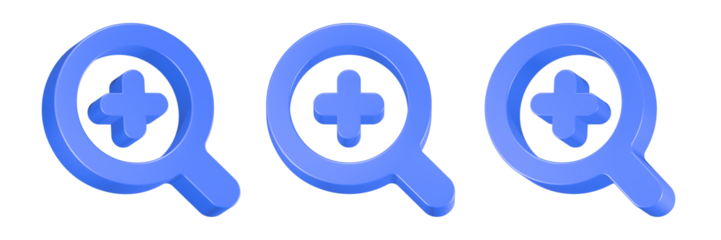 search plus icon 3d render blue color