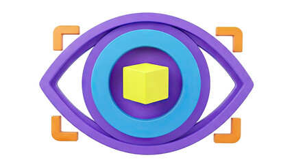 3D Eye Target Icon with Yellow Cube