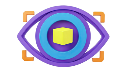 3D Eye Target Icon with Yellow Cube