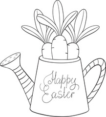 Easter vector illustration with watering pot and carrots © Mariia