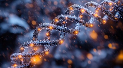 Frozen DNA helix illuminated by warm light
