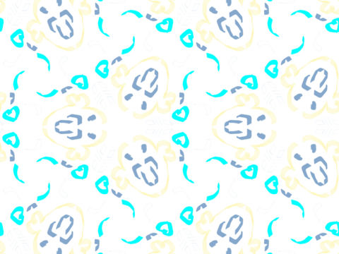 Soft blue and yellow abstract doodle pattern featuring organic shapes and whimsical line art - Powered by Adobe