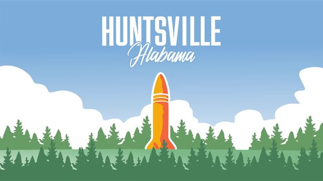 Huntsville Alabama with rocket silhouette