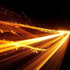 Blurry streaks of golden light cutting through a dark space, resembling a portal or speed trails