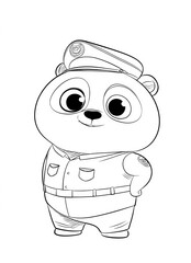Obraz premium coloring page for kids, a cute panda in the style of a police officer with big eyes and wearing , in a cartoon style with thick lines. no background, no shading