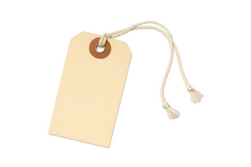Blank vintage style cardboard price tag with string for retail sale mockup, transparent background
