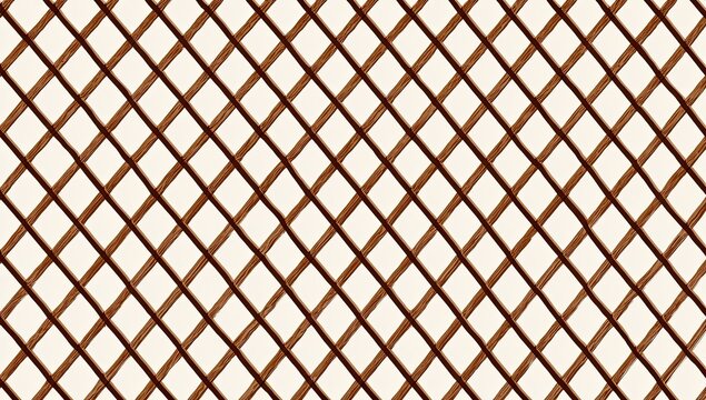 Diagonal latticework of dark brown lines on a pale off-white background