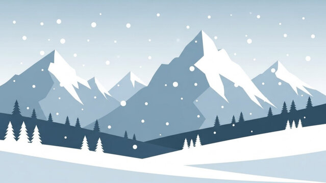 Snowy mountain range with pine trees on a snowy landscape