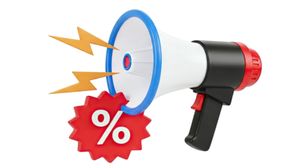 Megaphone with Percentage Sign and Lightning Bolts - Sale Announcement