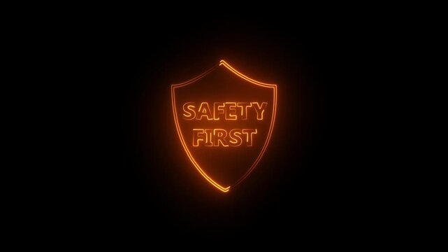 Safety first concept represented by a construction worker neon animation.