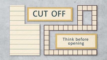 Cut Off Warning Signs with Instructional Messages on Textured Background for Safety and Awareness Purposes