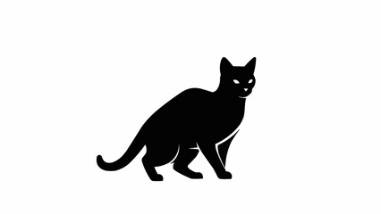 Obraz premium Black cat silhouette with glowing eyes on white background.
