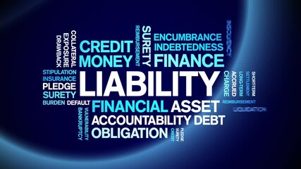 Liability animated word cloud-text design animation tag kinetic typography seamless loop.